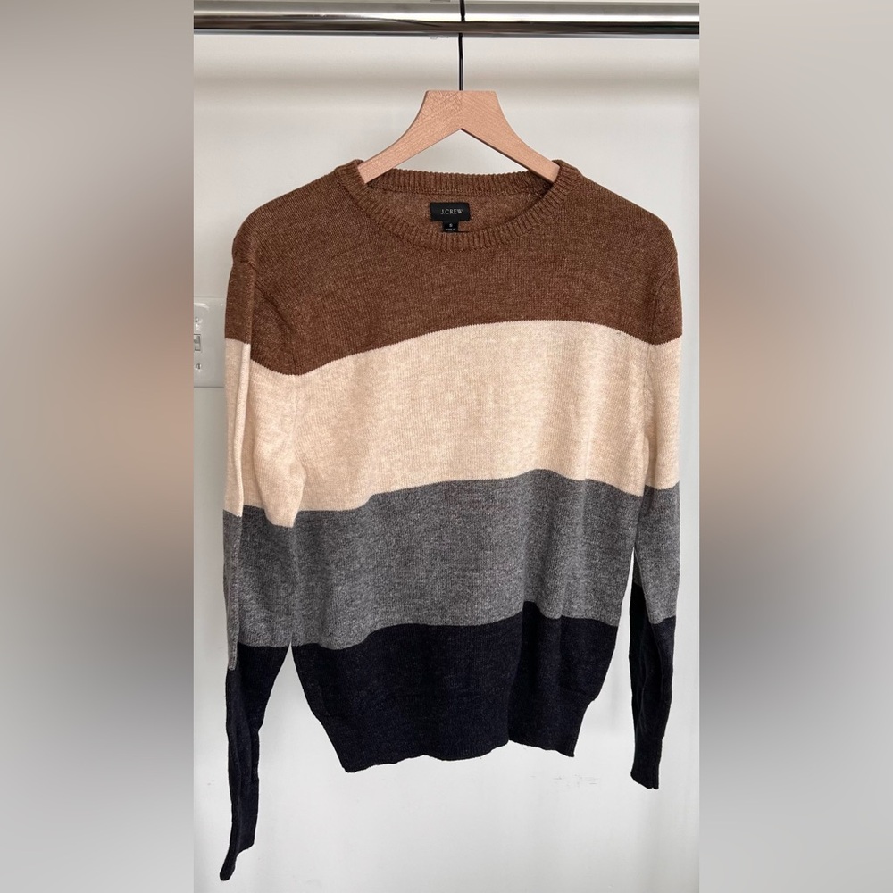 J. Crew Neutral Tones Crewneck Striped Sweater | Size S